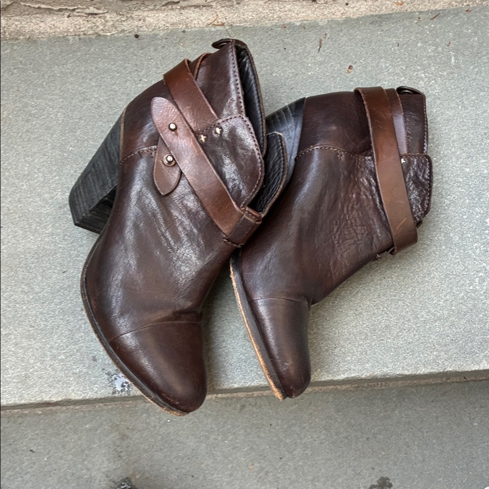 rag & bone Leather Dark Brown 3.5“ Block Heeled Boots Distressed Worn 1X Sz. 7